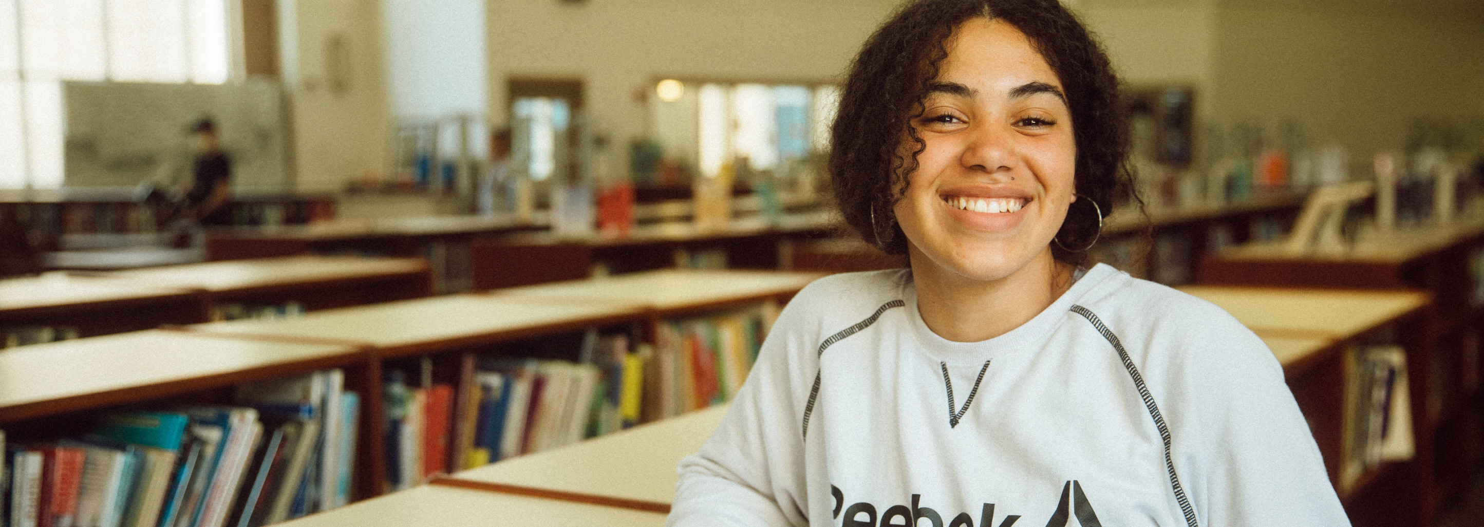 young woman in a school library